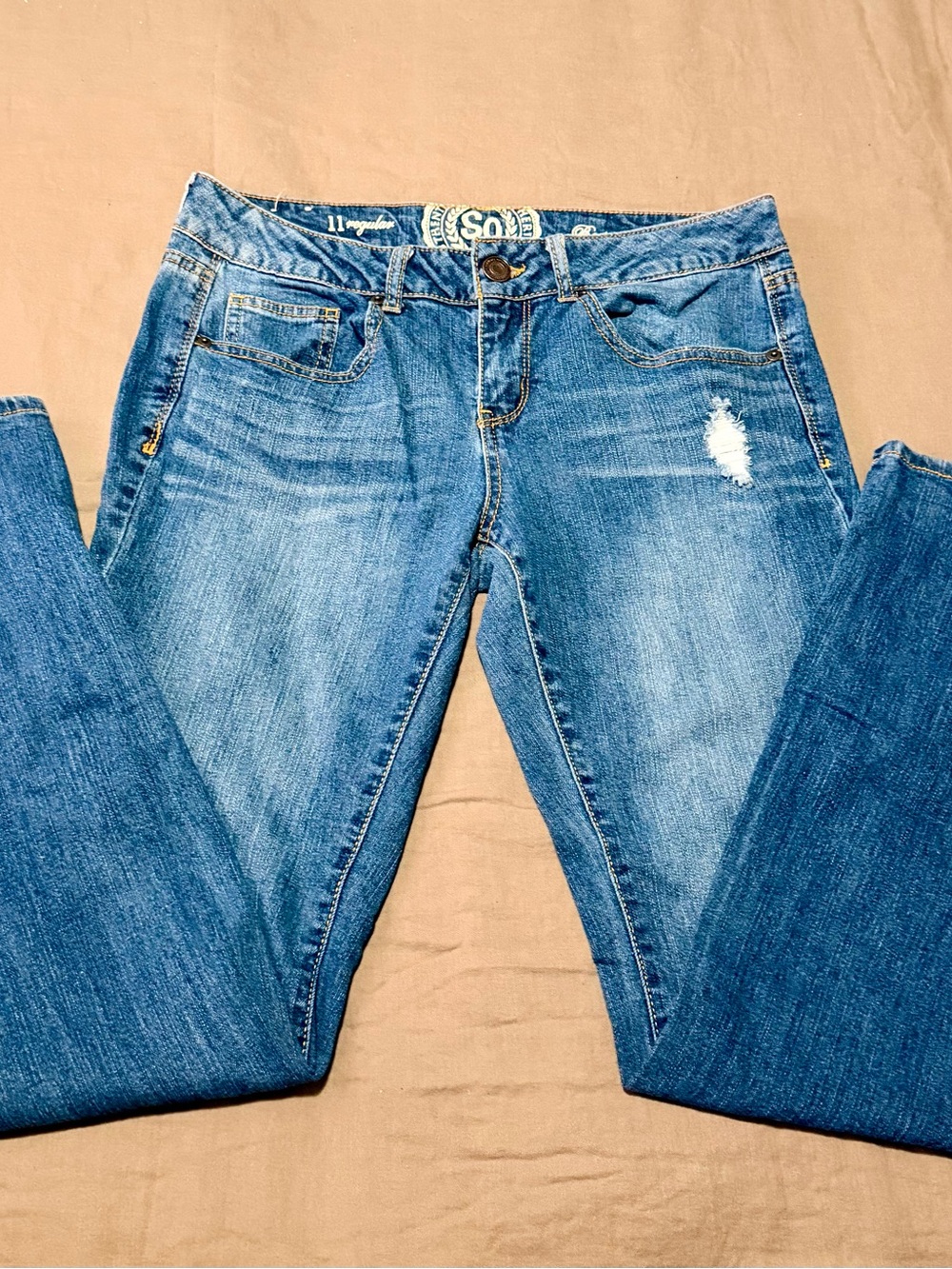 SO Women's Blue Boot cut Jeans with Faded Distress